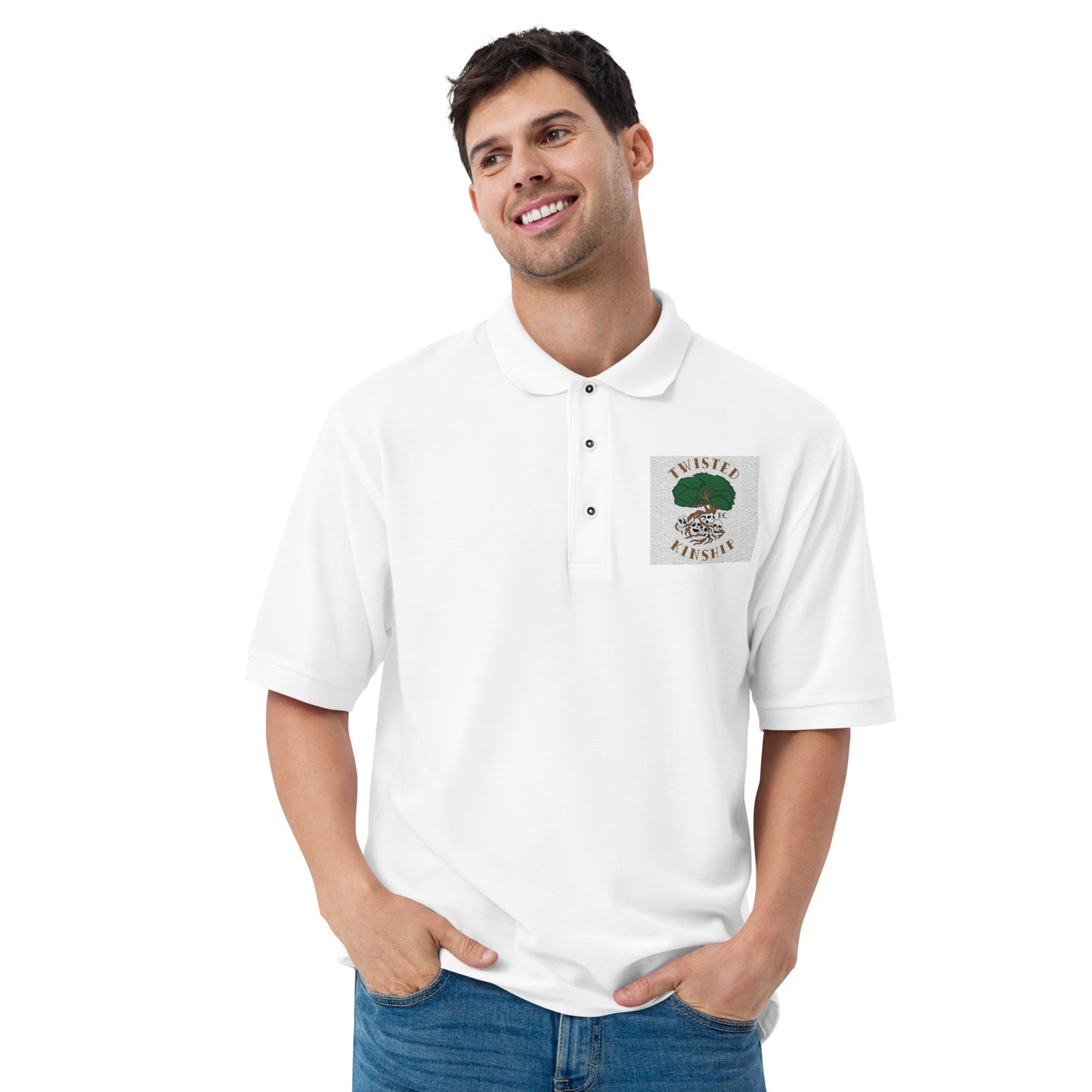 White Twisted Kinship Men's Premium Polo