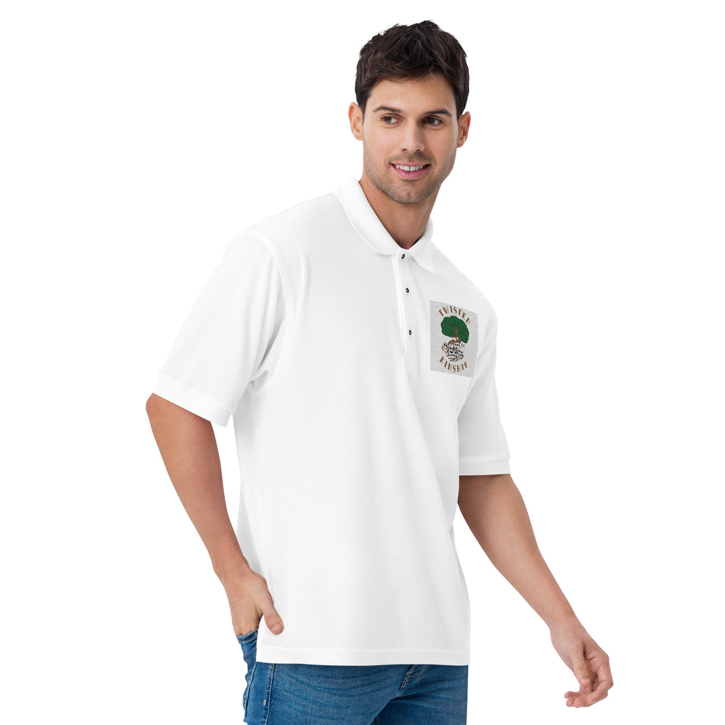 White Twisted Kinship Men's Premium Polo