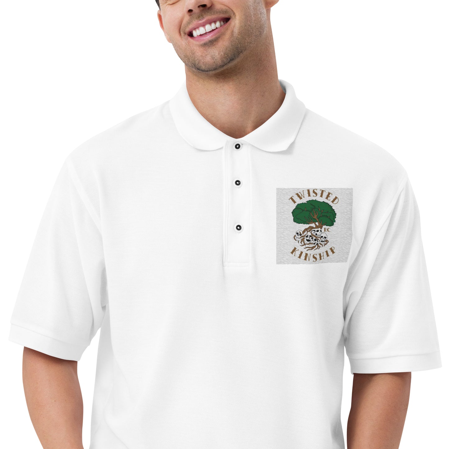 White Twisted Kinship Men's Premium Polo