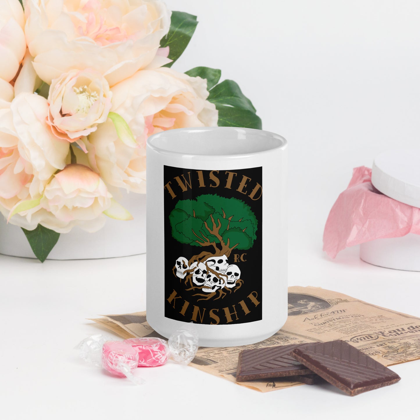 Twisted Kinship White glossy mug